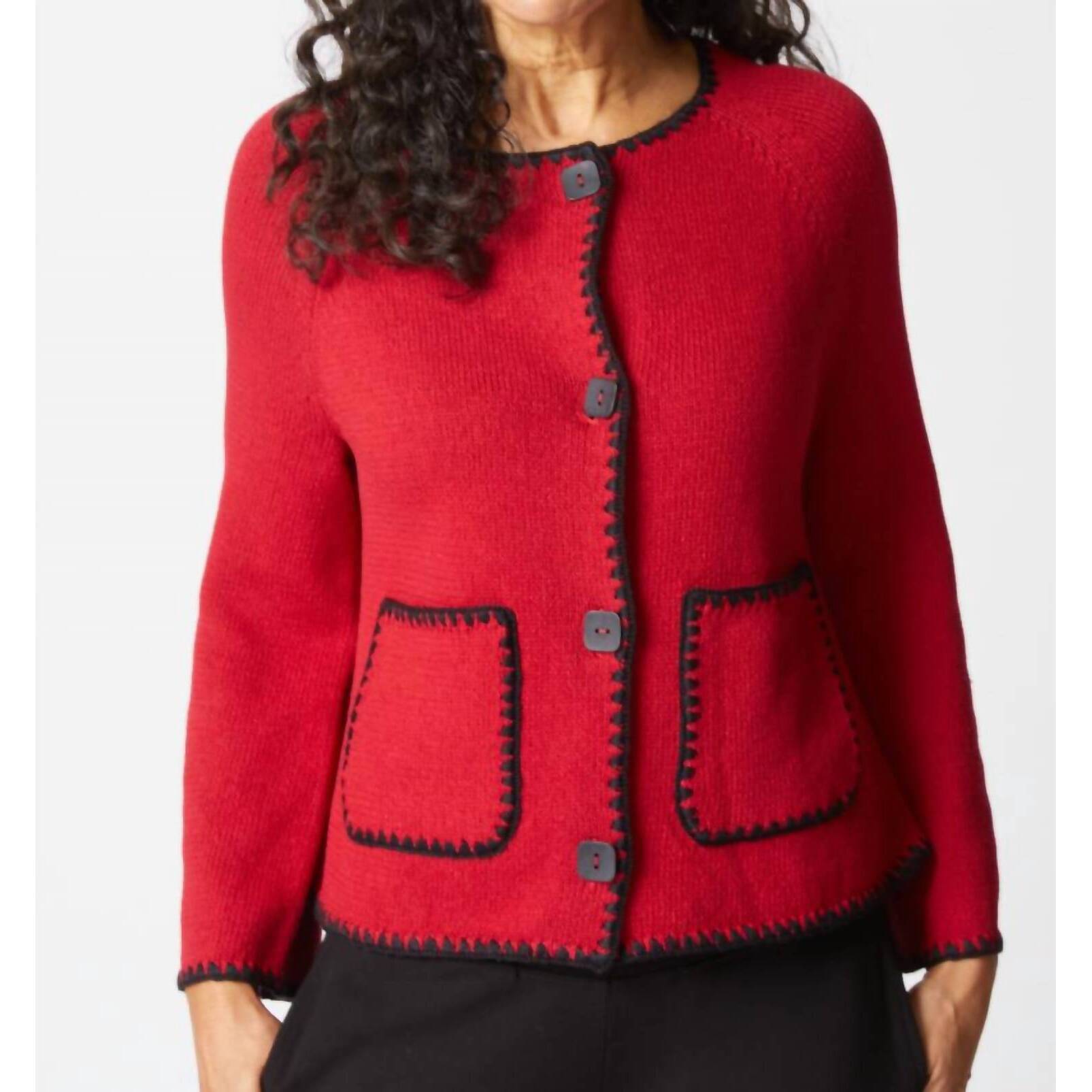 New Habitat Contrast Stitch Cardigan In Red